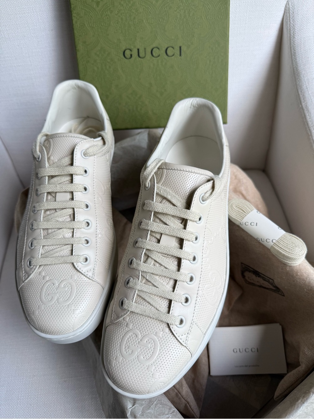 Gucci Off-White Perforated Leather Low-Top Sneakers